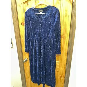 Vintage Jazz II‎ Women's Velvet Maxi Long Sleeve Blue Size 14